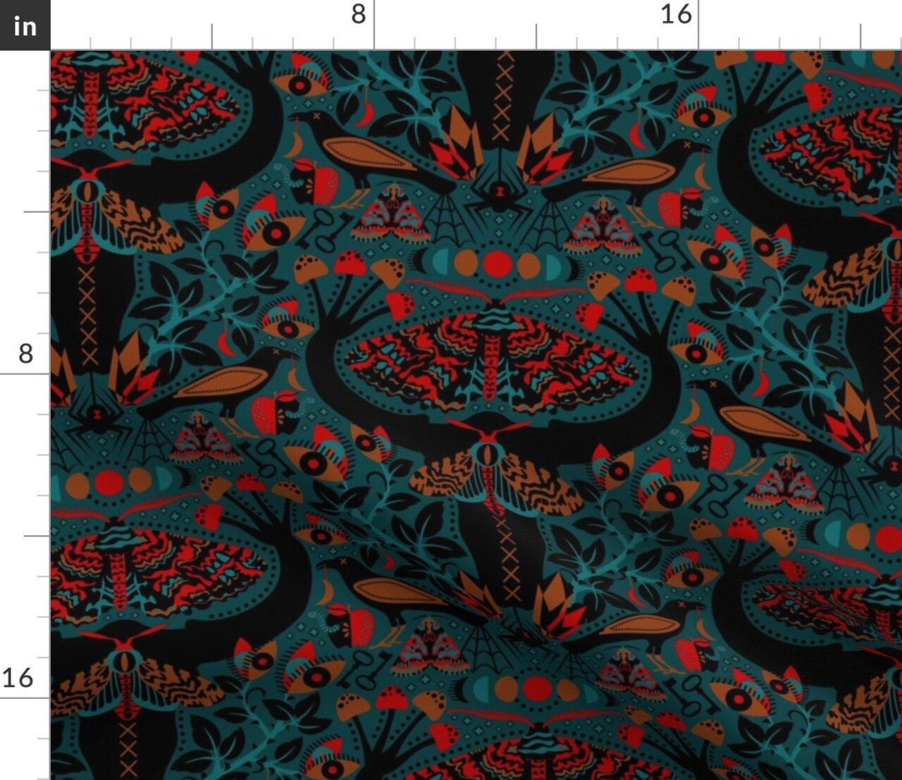 Moth Mares Black Teal Goth Red Dark Custom Printed Fabric by Spoonflower Various Fabrics by the Yard or Fat Quarter